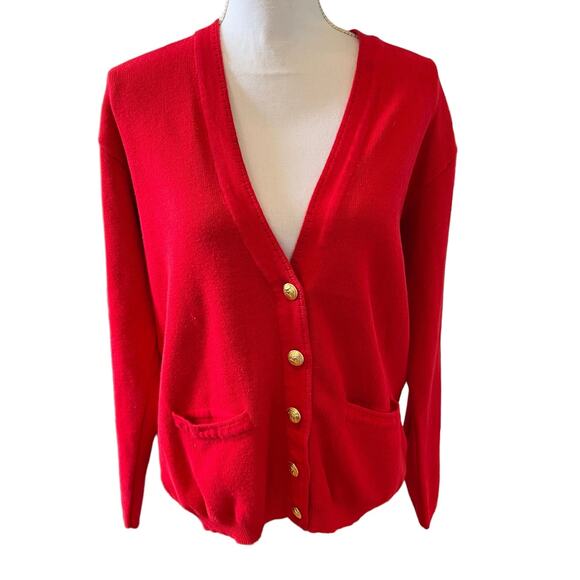 Vintage Talbots Classic V Neck Cardigan Sweater Red  S - Picture 1 of 6